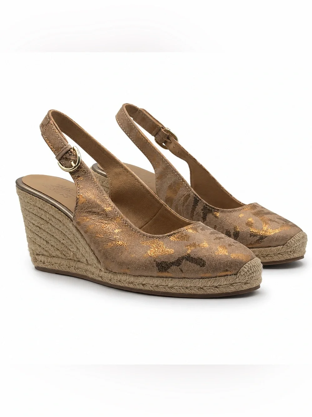 Naturalizer Metallic Floral Espadrille Wedge Slingback Shoes Closed Toes Comfort